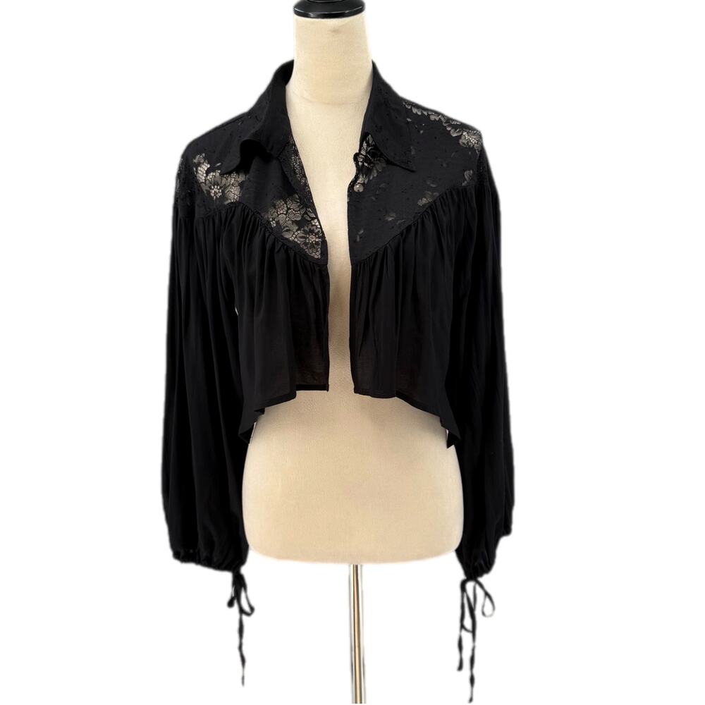 House of Harlow OS NWT Black Lace Inset Tassel Tie Front Lightweight Boho Jacket